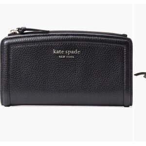 NWT $198 Kate Spade Knott Slim Continental Wallet Pebbled Leather Zip Black